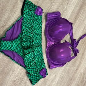 Purple and green little mermaid baiting suit